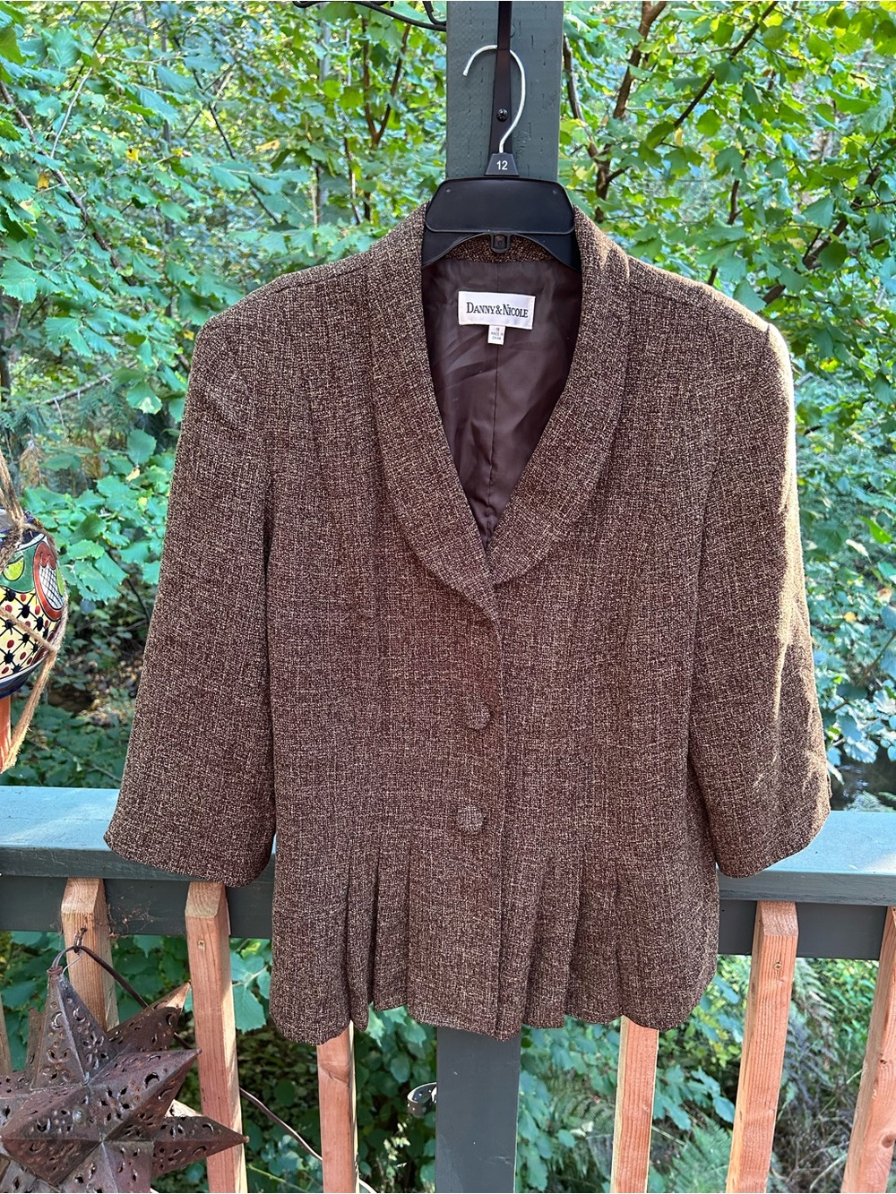 Danny & Nicole Brown Tweed Pleated Blazer